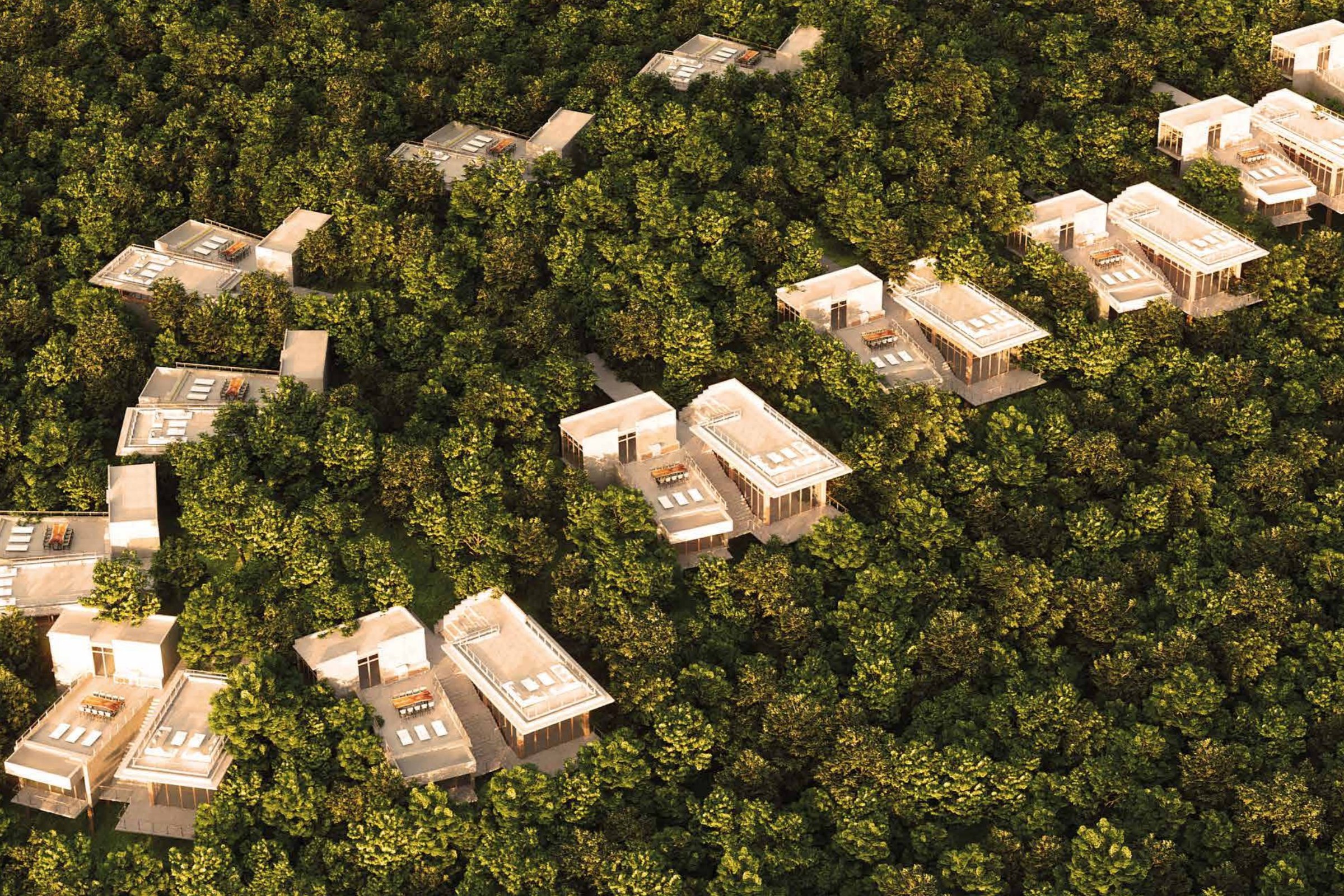 Las villas repartidas entre la selva, desde el aire